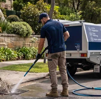 Cutting tree roots out of a Campbelltown drain